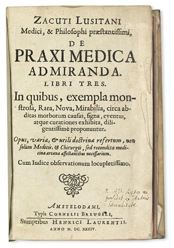 ZACUTUS, ABRAHAM. De praxi medica admiranda libri tres.  1634